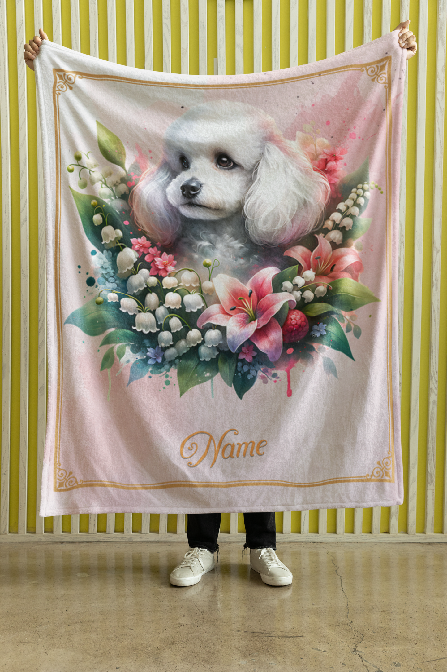 Personalized Toy Poodle with Flowers Throw Blanket - 50"x60" Custom Name Blanket