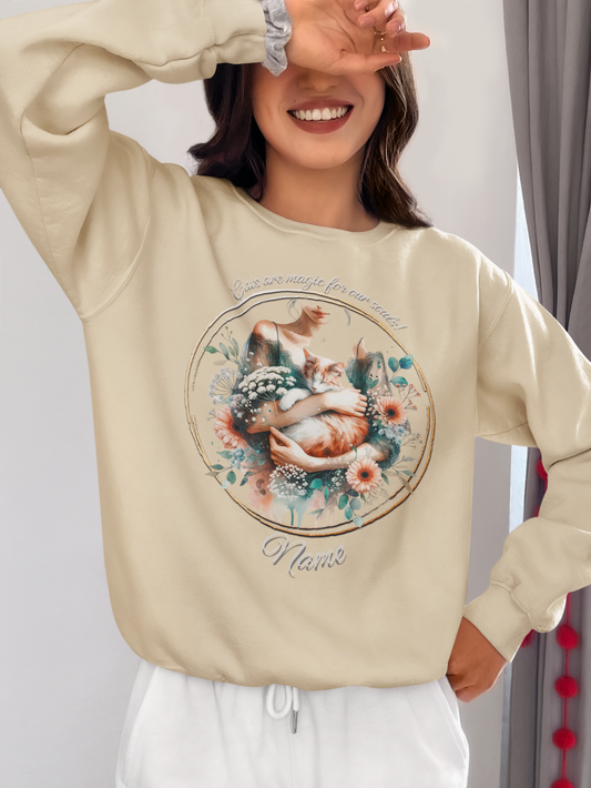 Watercolour Held White and Ginger Cat Personalized Sweatshirt