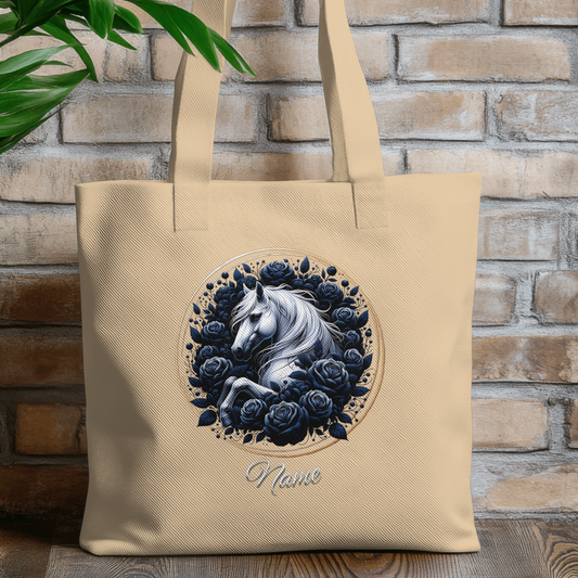 Personalized White Horse Blue Roses Eco Tote Bag