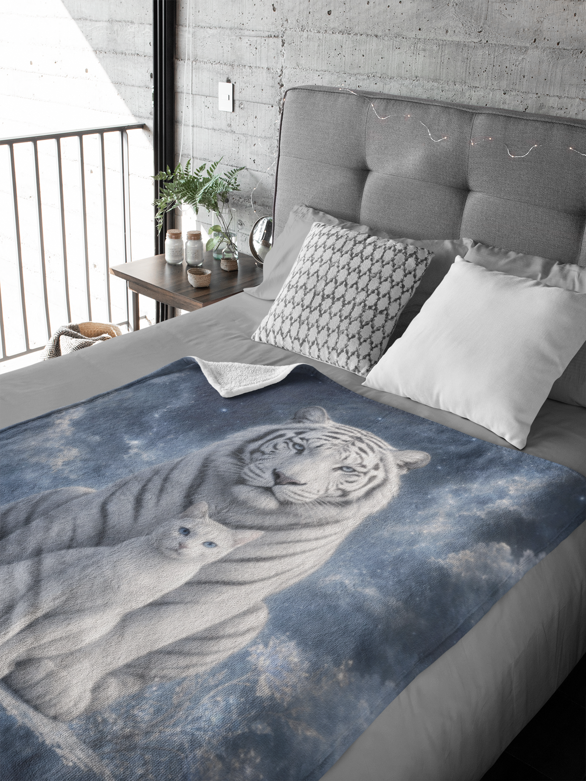 Personalized White Cat with Guardian White Tiger Throw Blanket