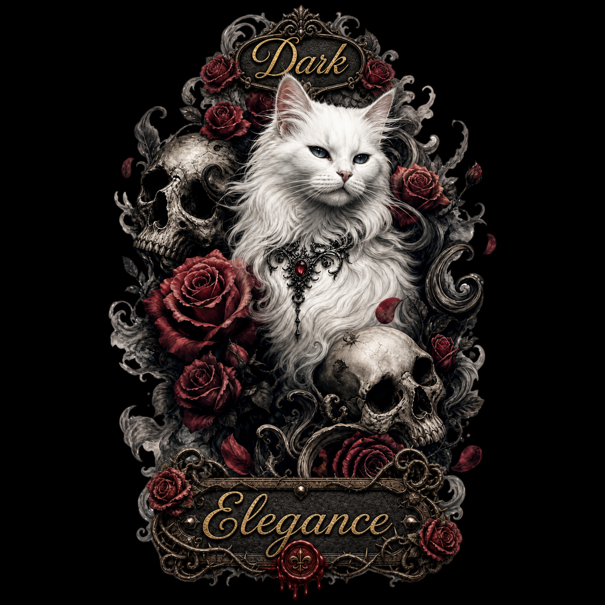 White Cat Dark Elegance Gothic Classic Tee