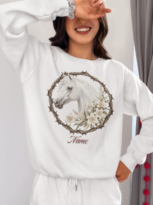 White Horse in Rope & Barbwire Wreath Personalized Sweatshirt