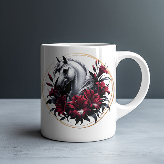White Horse Blood Lilies Personalized White Glossy Mug