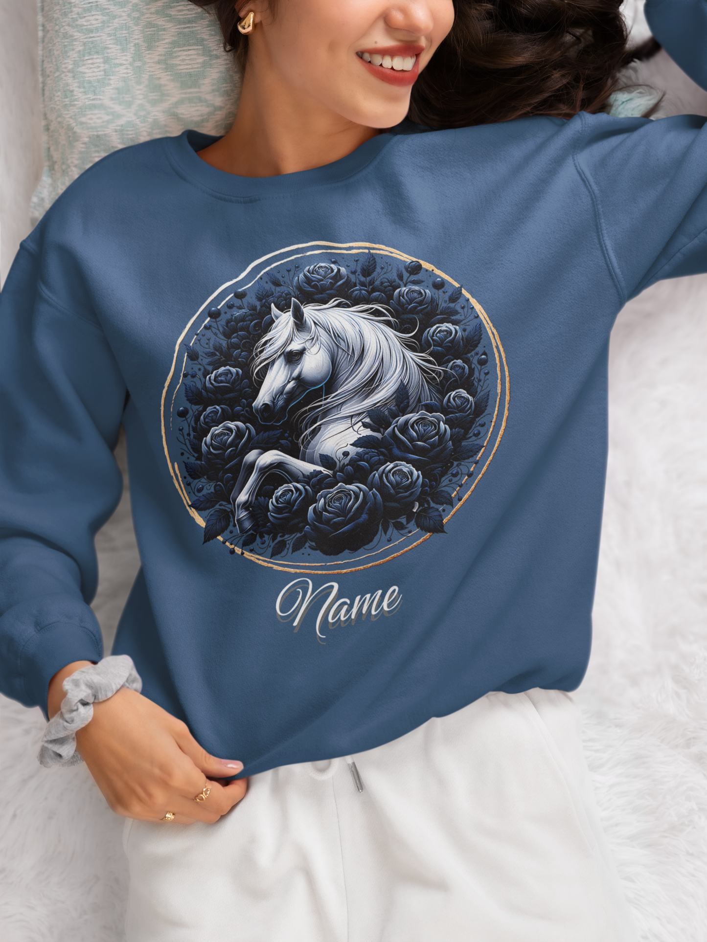 White Horse Blue Roses Personalized Sweatshirt