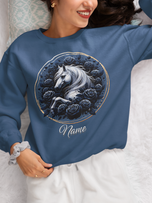 White Horse Blue Roses Personalized Sweatshirt