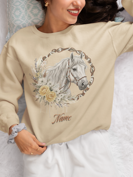White Horse in Rope Wreath Personalized Sweatshirt