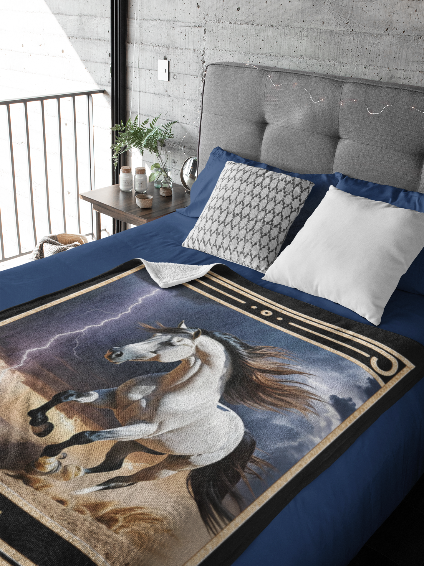 Personalized White Horse in a Storm Throw Blanket - 50"x60" Custom Name Blanket