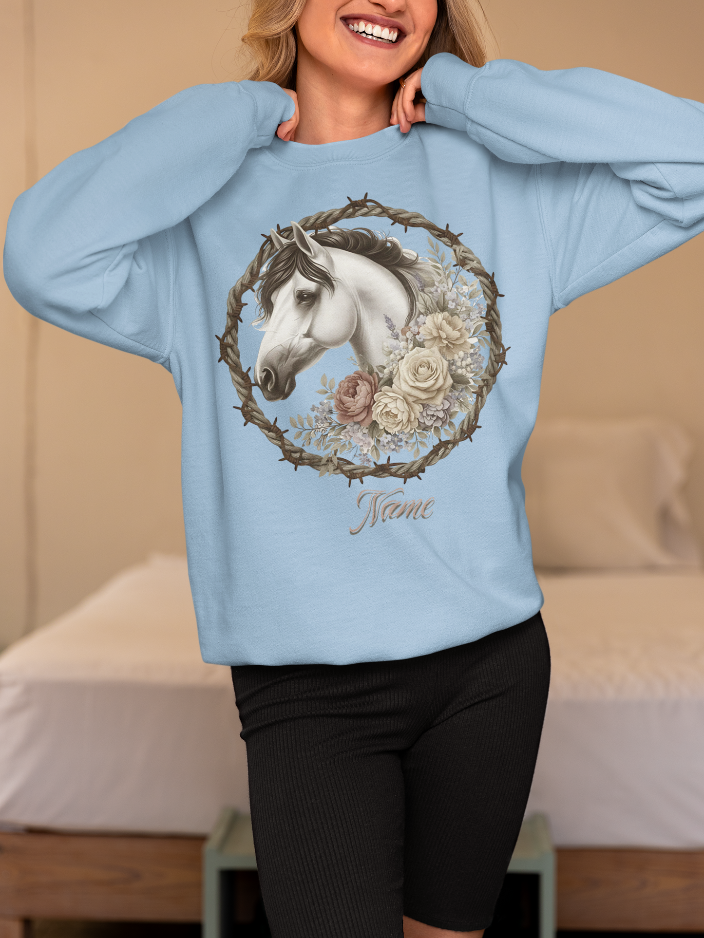 White Horse Black Mane Rope & Barbwire Wreath Personalized Sweatshirt
