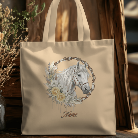 Personalized White Horse in Rope Wreath Eco Tote Bag