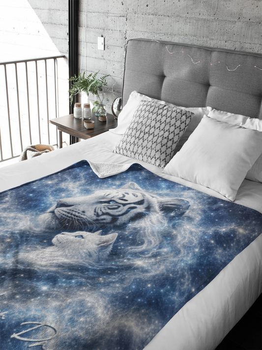 Believe in Your Dreams White Cat & White Tiger Throw Blanket