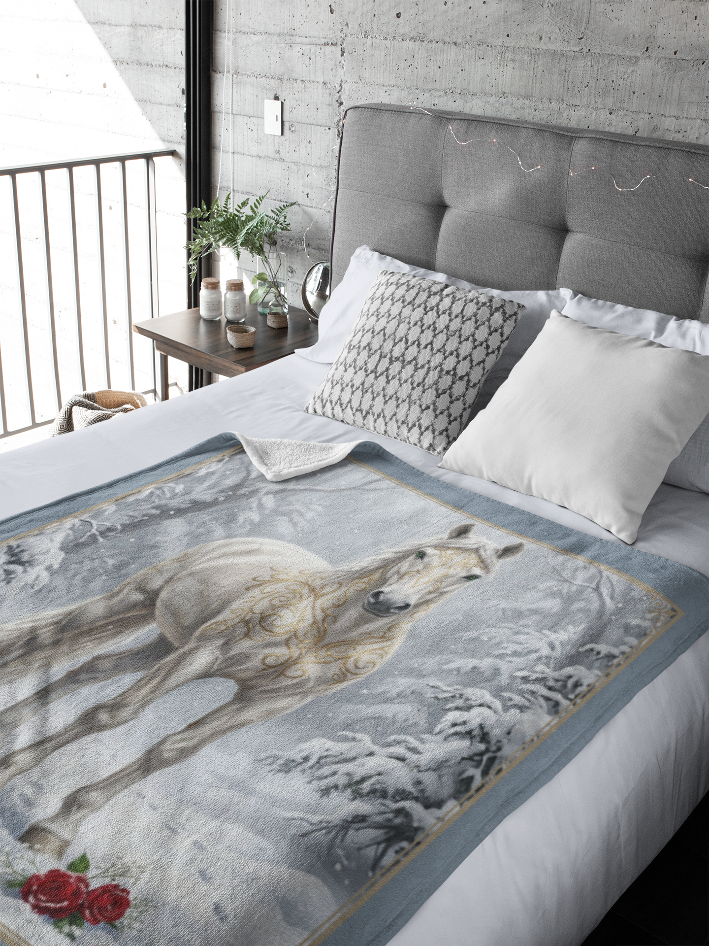Personalized Tribal White Horse 50"x60" Throw Blanket