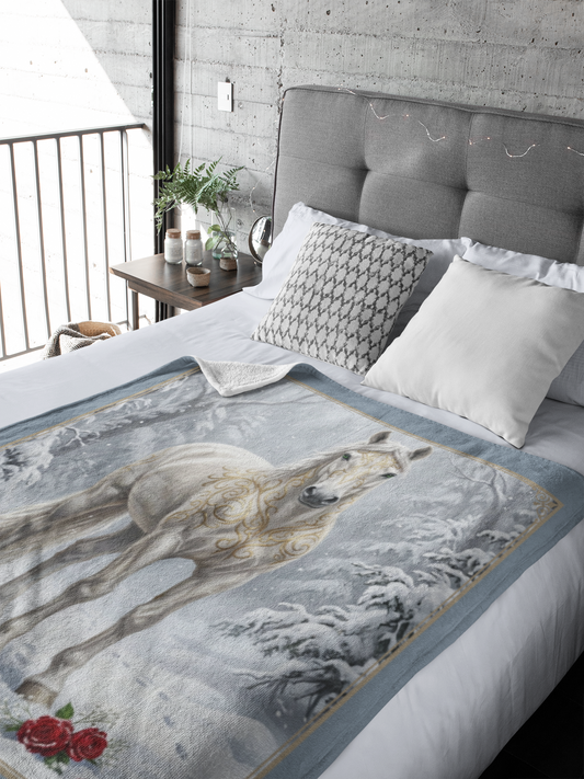 Personalized Tribal White Horse 50"x60" Throw Blanket