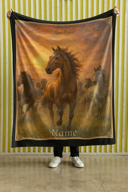 Personalized Wild Mustangs Throw Blanket - 50"x60" Custom Name Blanket