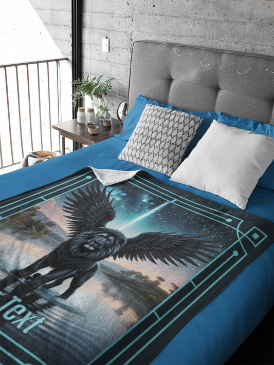 Personalized Black Winged Lion Rising from Starlit Waters Throw Blanket — Custom Name Gift